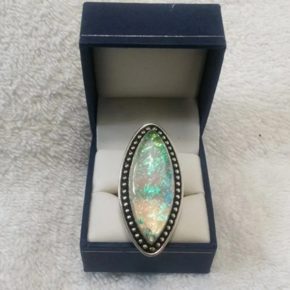 Triplet Opal Sterling Silver Ring Huge! .925